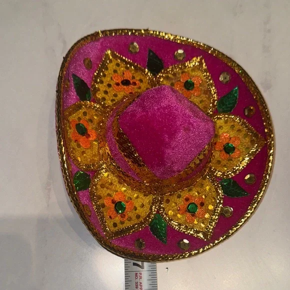 Mini Sombrero Pink and Gold Decorative Hat miniature size Mexico souvenir - Picture 5 of 7